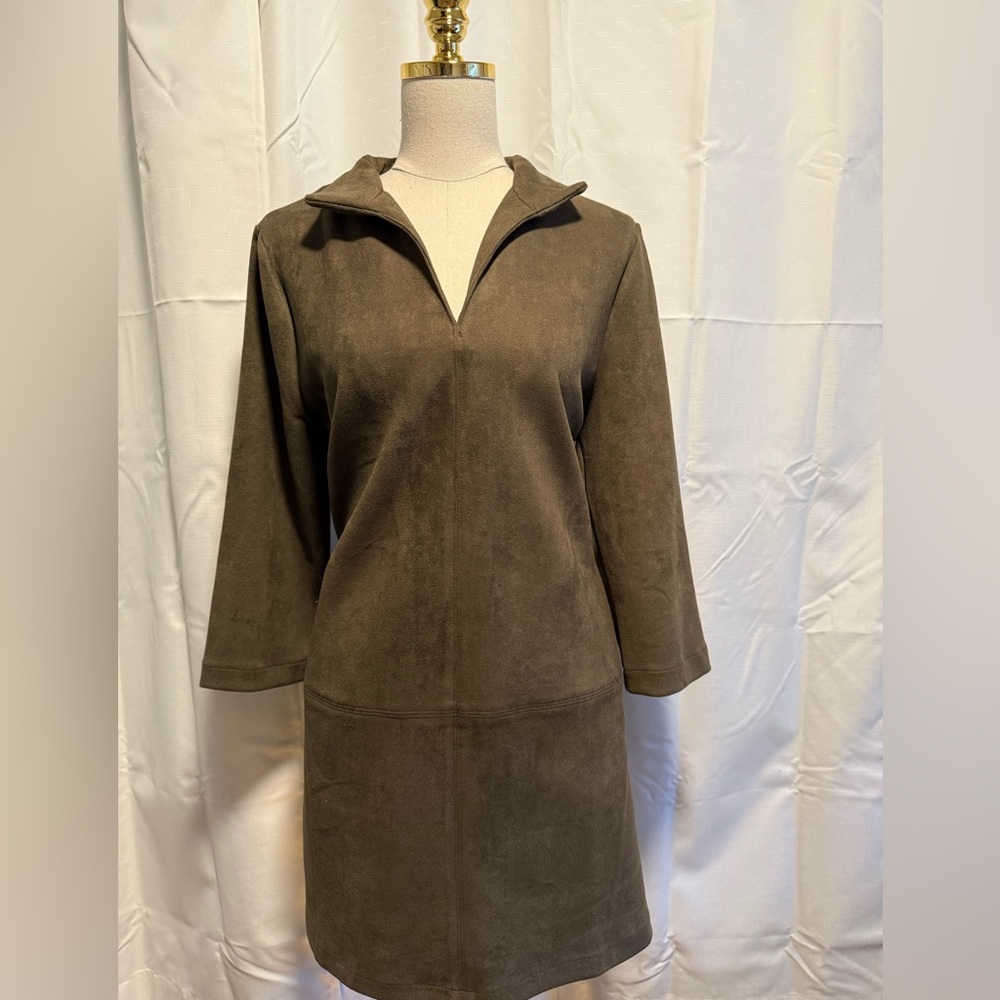 THML NWOT‎ L olive green/ brownish faux suede dress